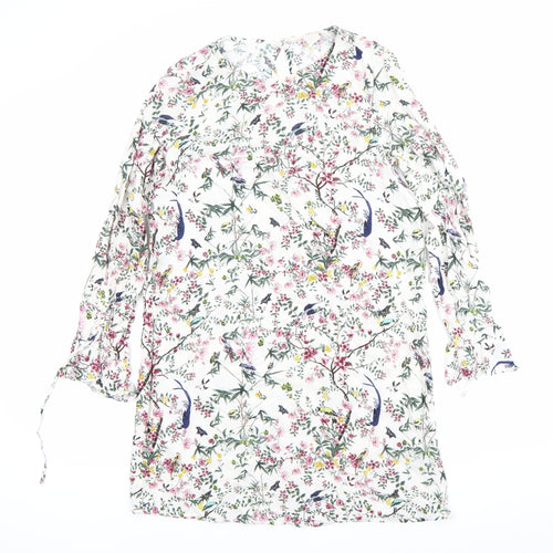 H&M Women’s Multicoloured Floral Shift Dress Size 6 Long Sleeve