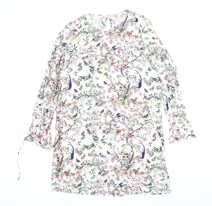 H&M Women’s Multicoloured Floral Shift Dress Size 6 Long Sleeve