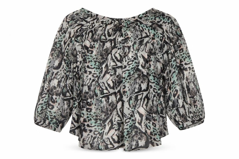 Front view of Sonder Studio Women’s Multicoloured Animal Print Chiffon Blouse, size UK 8