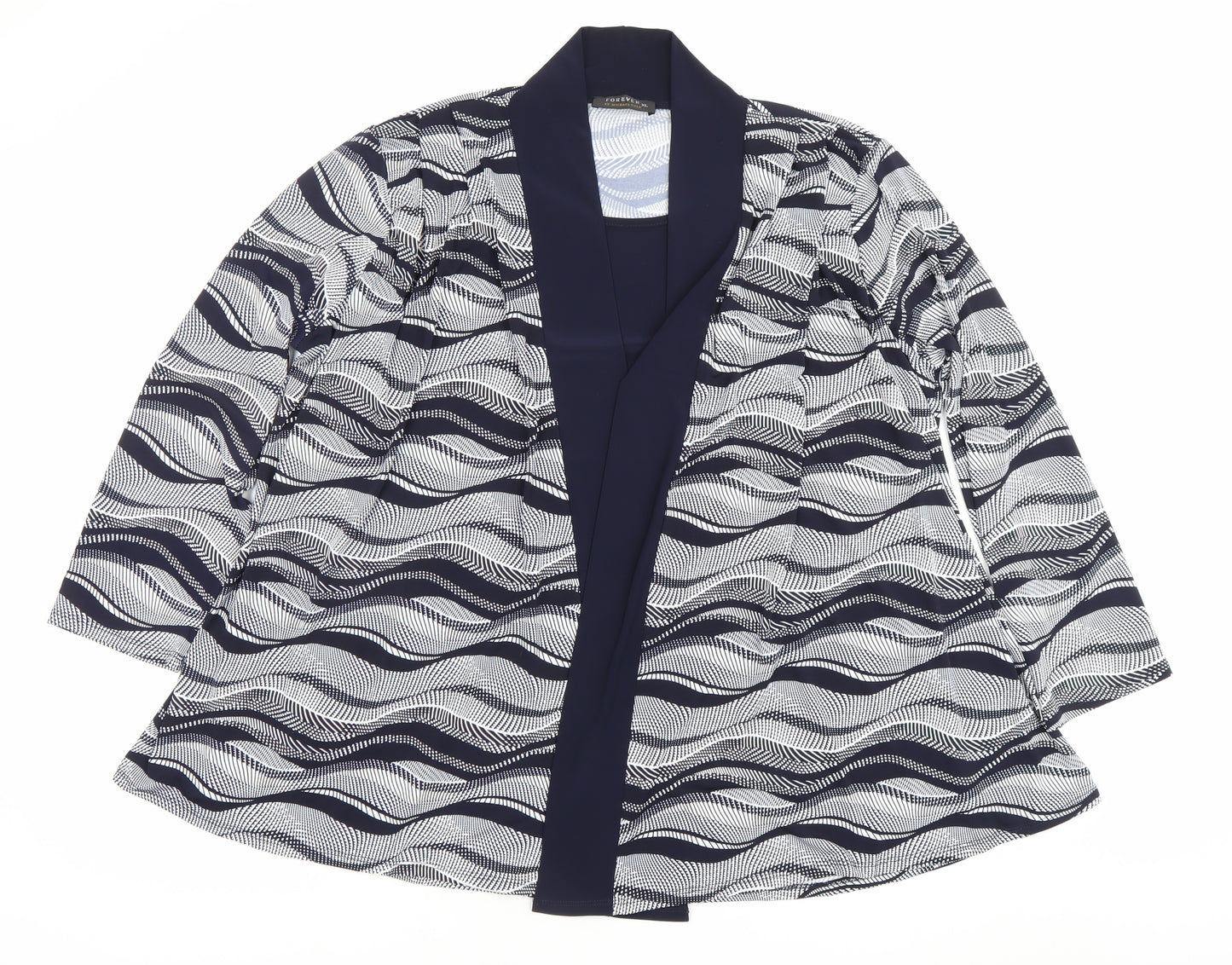 Forever by Michael Gold Womens Black White XL Kimono Blouse