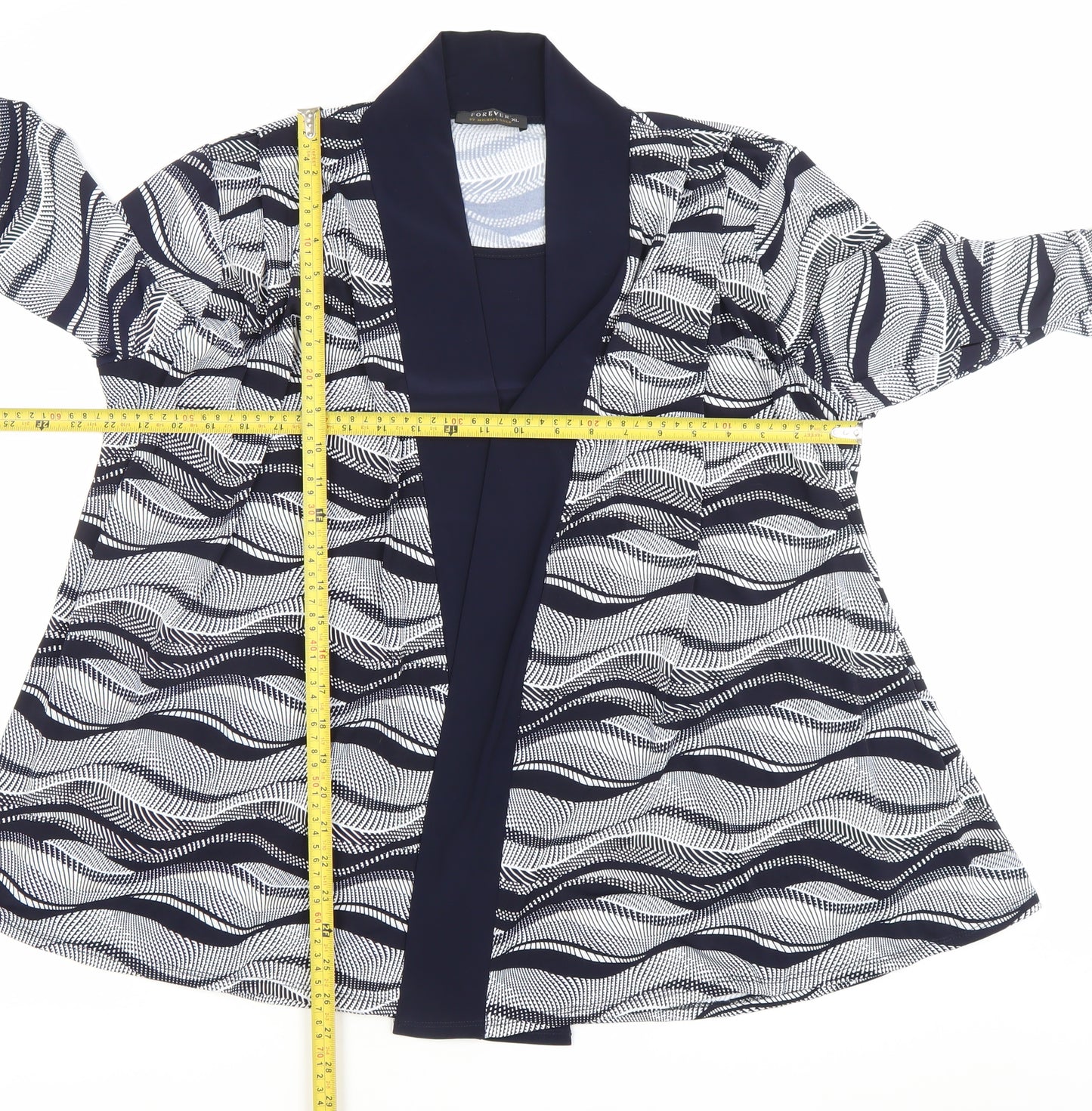Forever by Michael Gold Womens Black White XL Kimono Blouse
