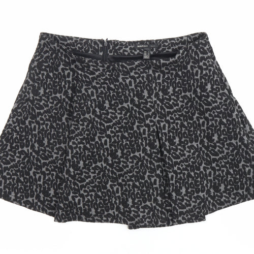 Mango Women Black Leopard Print A-Line Short Skirt Size 12