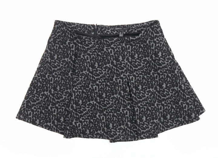 Mango Women Black Leopard Print A-Line Short Skirt Size 12