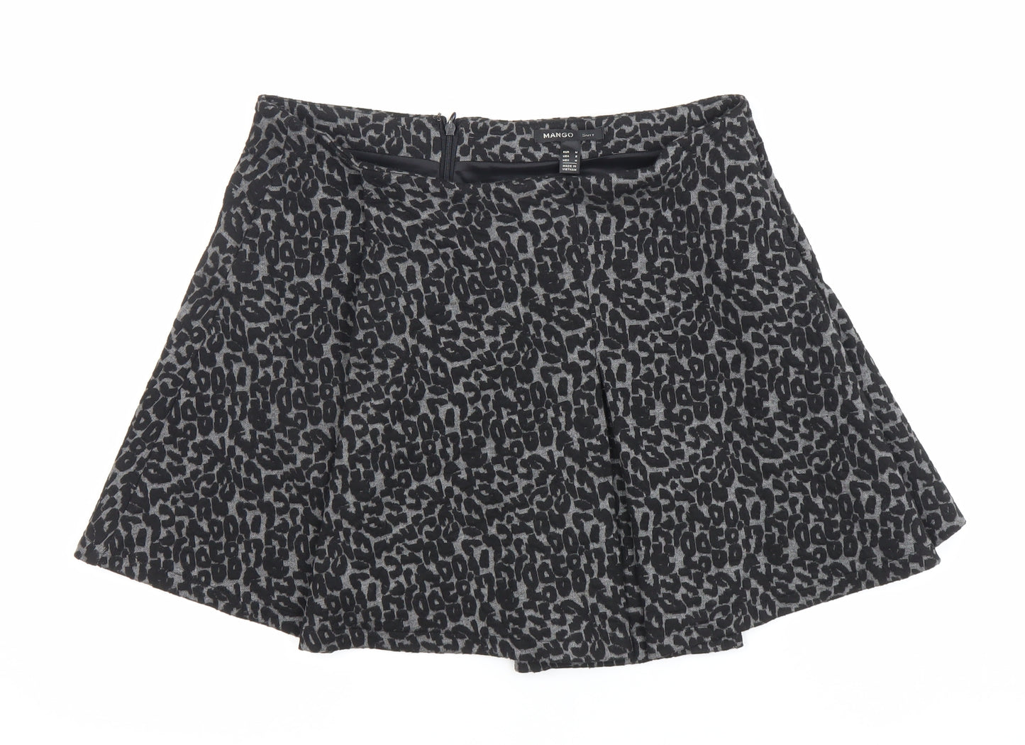 Mango Women Black Leopard Print A-Line Short Skirt Size 12