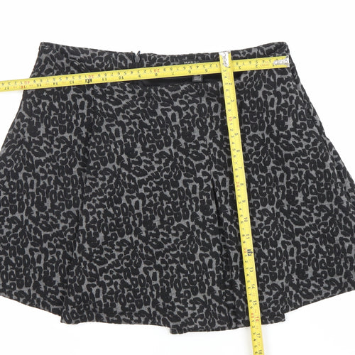 Mango Women Black Leopard Print A-Line Short Skirt Size 12