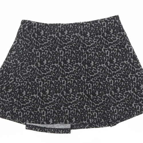 Mango Women Black Leopard Print A-Line Short Skirt Size 12