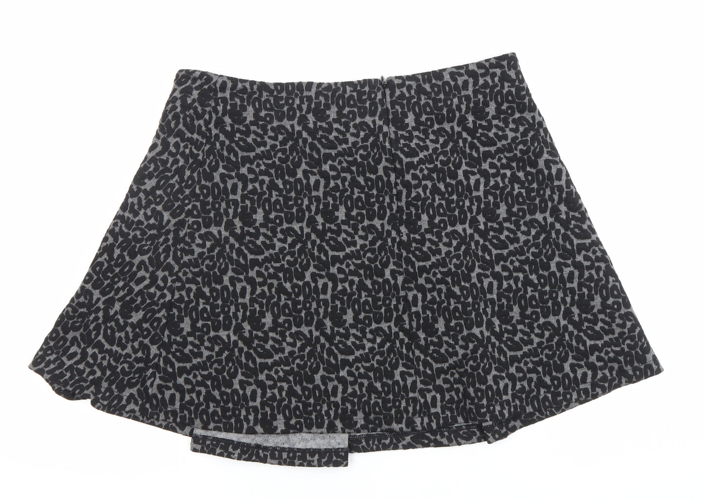 Mango Women Black Leopard Print A-Line Short Skirt Size 12