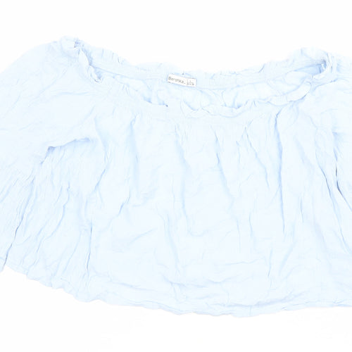Bershka Women’s Blue Off Shoulder Viscose Blouse Size L