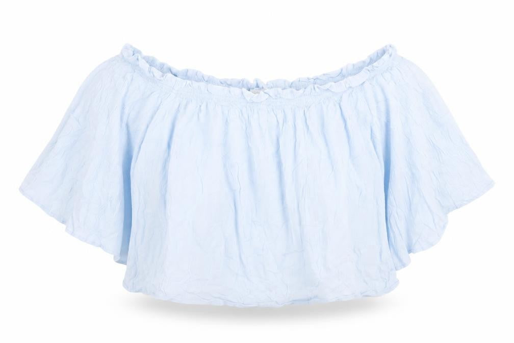 Bershka Women’s Blue Off Shoulder Viscose Blouse Size L