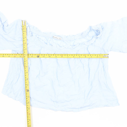 Bershka Women’s Blue Off Shoulder Viscose Blouse Size L