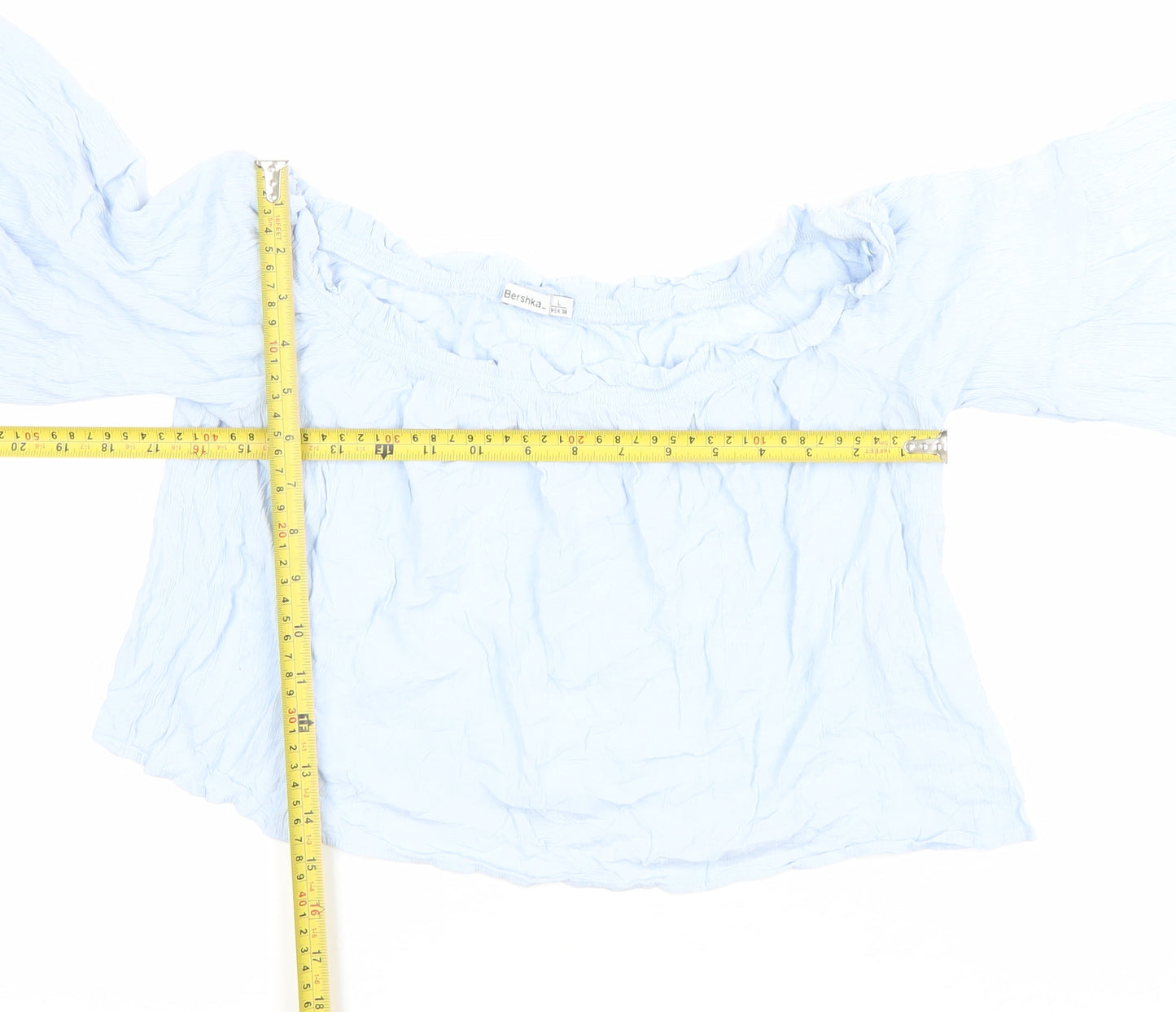 Bershka Women’s Blue Off Shoulder Viscose Blouse Size L