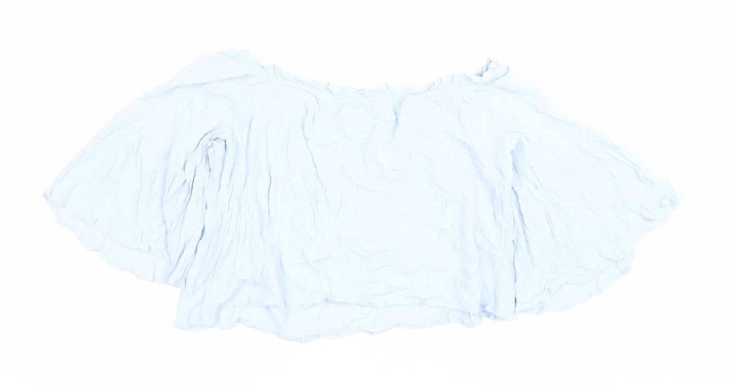 Bershka Women’s Blue Off Shoulder Viscose Blouse Size L