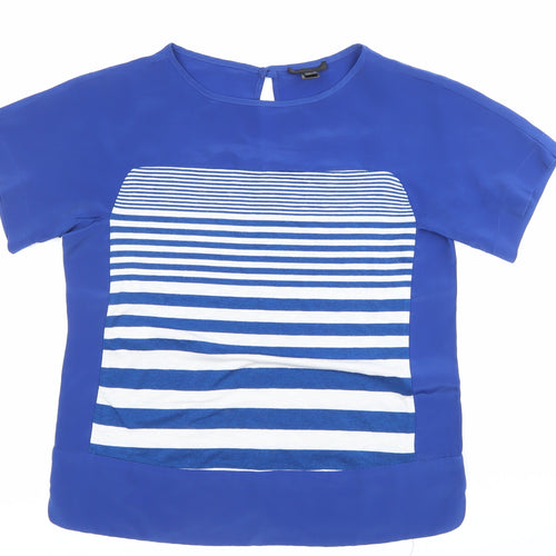 MNG Collection Womens Blue Striped Blouse Size 10 Short Sleeve