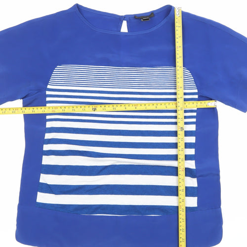 MNG Collection Womens Blue Striped Blouse Size 10 Short Sleeve