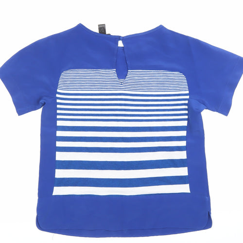 MNG Collection Womens Blue Striped Blouse Size 10 Short Sleeve
