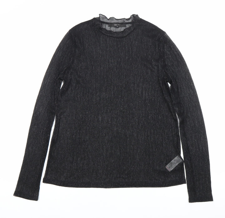 Next Women’s Black Glitter High Neck Long Sleeve Blouse UK 10