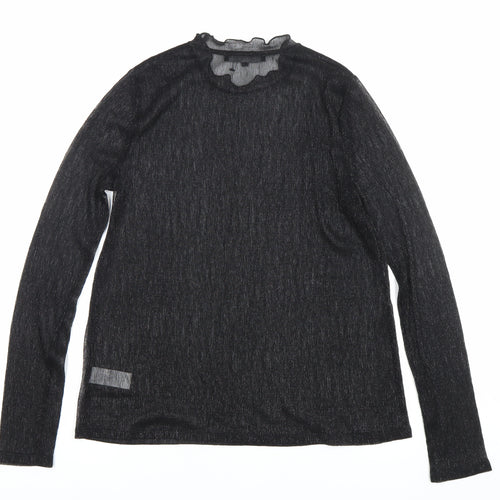 Next Women’s Black Glitter High Neck Long Sleeve Blouse UK 10