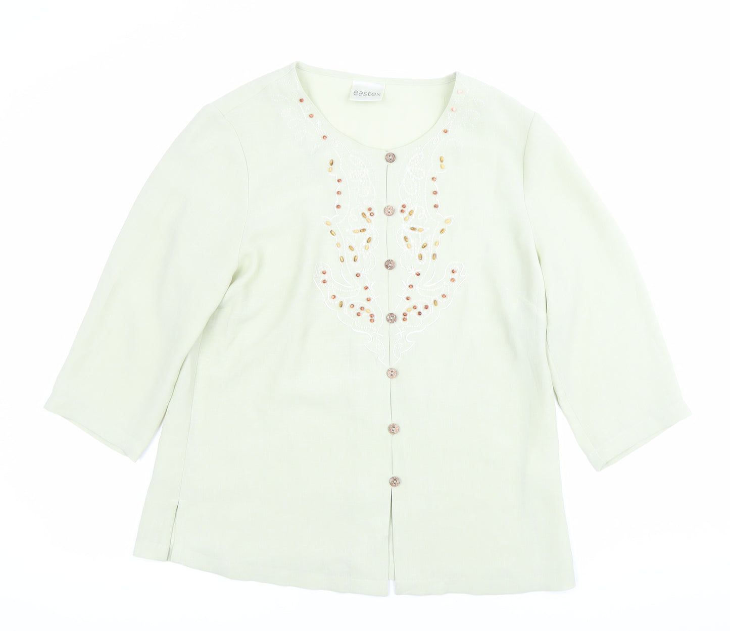 Eastex Womens Green Beaded Embroidered Tunic Blouse UK 10
