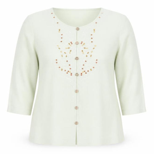 Eastex Womens Green Beaded Embroidered Tunic Blouse UK 10