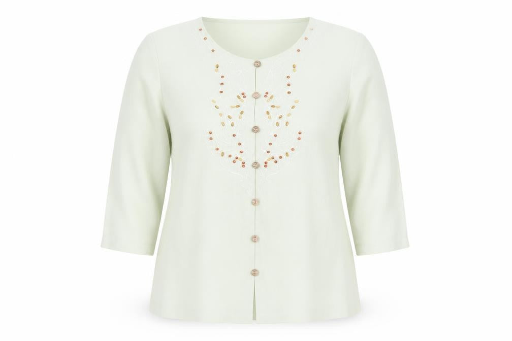 Eastex Womens Green Beaded Embroidered Tunic Blouse UK 10