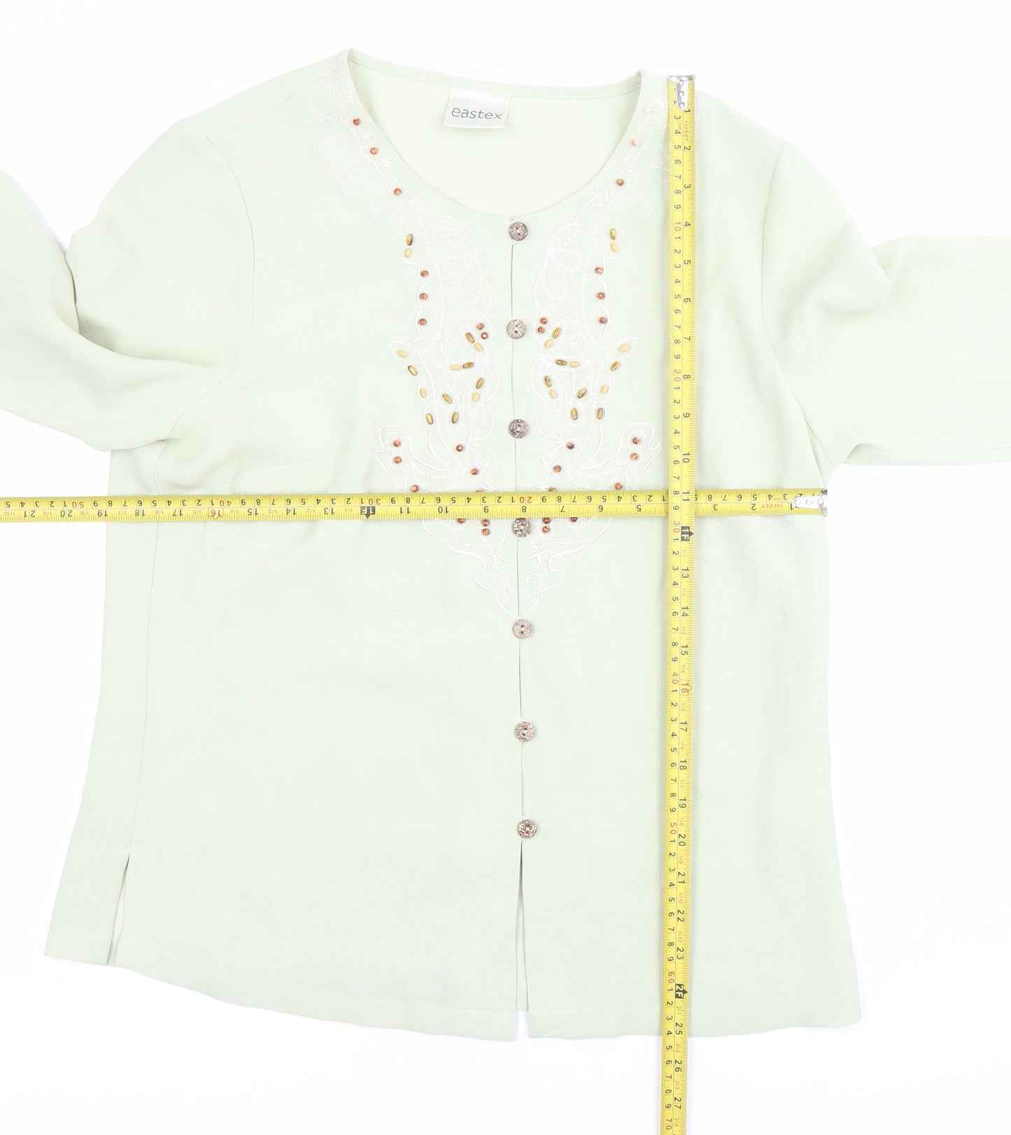 Eastex Womens Green Beaded Embroidered Tunic Blouse UK 10