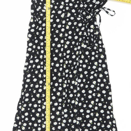 Mystic Threads Womens Black Floral XS Midi Wrap Dress Long Sleeve
