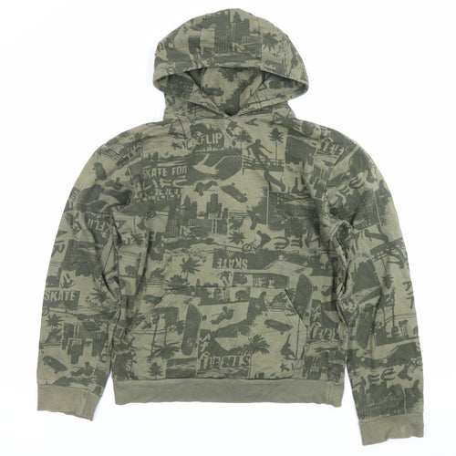Urban Outlaws Boys Green Pullover Hoodie 13-14Y Skateboard Print Cotton