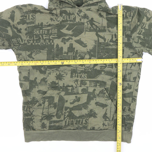 Urban Outlaws Boys Green Pullover Hoodie 13-14Y Skateboard Print Cotton