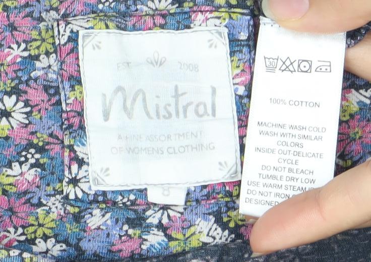 Mistral Women’s Multicoloured Floral Tunic Blouse L Cotton 3/4 Sleeve