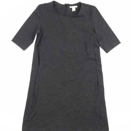 H&M Women’s Grey Shift Dress XS Half Sleeve Knee Length Workwear