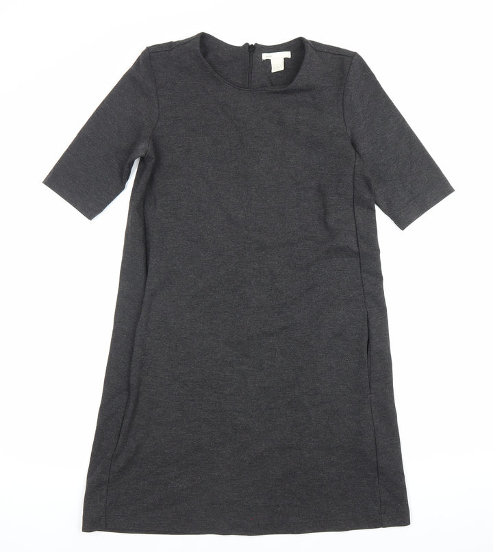H&M Women’s Grey Shift Dress XS Half Sleeve Knee Length Workwear