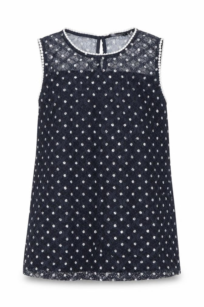 Dorothy Perkins Women’s Blue Sequin Lace Sleeveless Blouse Size 14