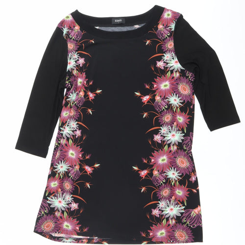 Klass Womens Black Pink Floral Tunic Blouse Size L 3/4 Sleeve