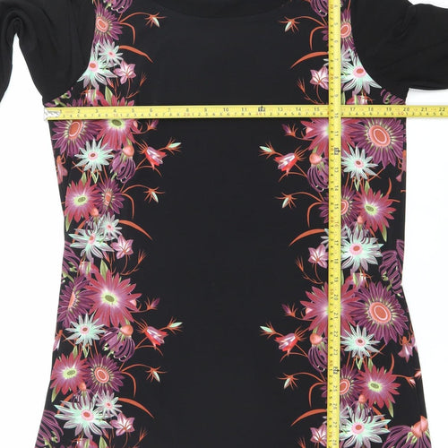 Klass Womens Black Pink Floral Tunic Blouse Size L 3/4 Sleeve