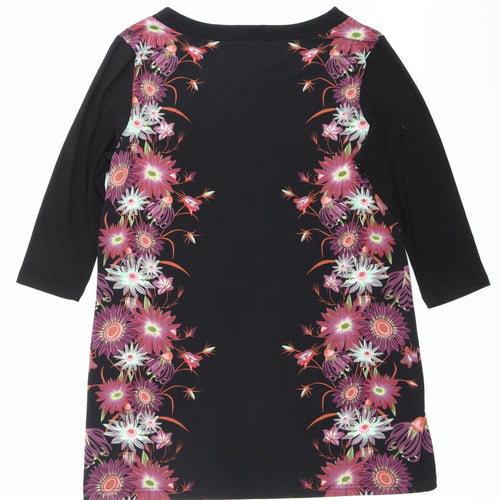 Klass Womens Black Pink Floral Tunic Blouse Size L 3/4 Sleeve