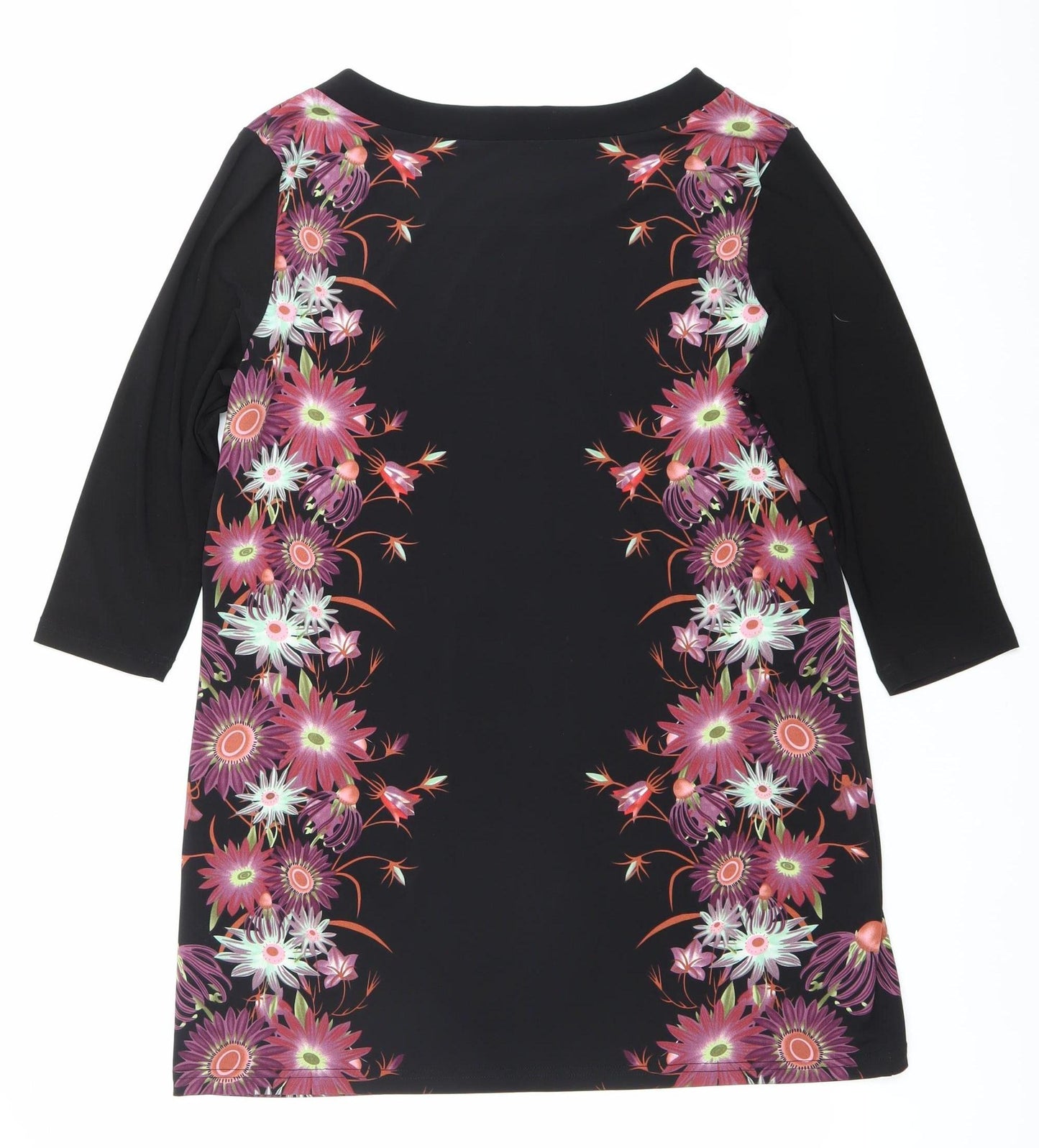 Klass Womens Black Pink Floral Tunic Blouse Size L 3/4 Sleeve