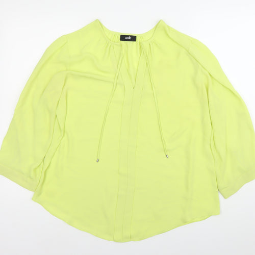 Wallis Women’s Yellow Tunic Blouse L 3/4 Sleeve Chiffon V-Neck