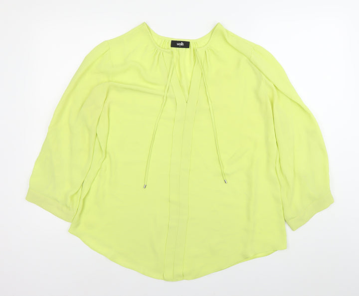 Wallis Women’s Yellow Tunic Blouse L 3/4 Sleeve Chiffon V-Neck