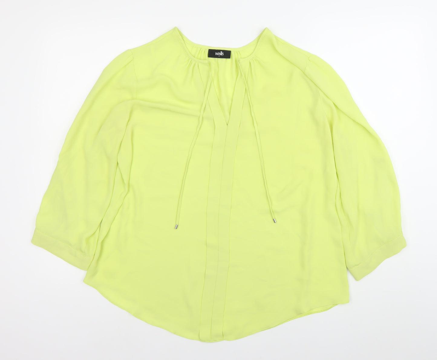 Wallis Women’s Yellow Tunic Blouse L 3/4 Sleeve Chiffon V-Neck