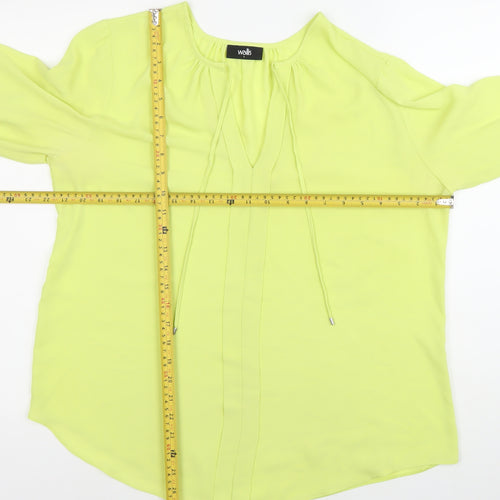 Wallis Women’s Yellow Tunic Blouse L 3/4 Sleeve Chiffon V-Neck