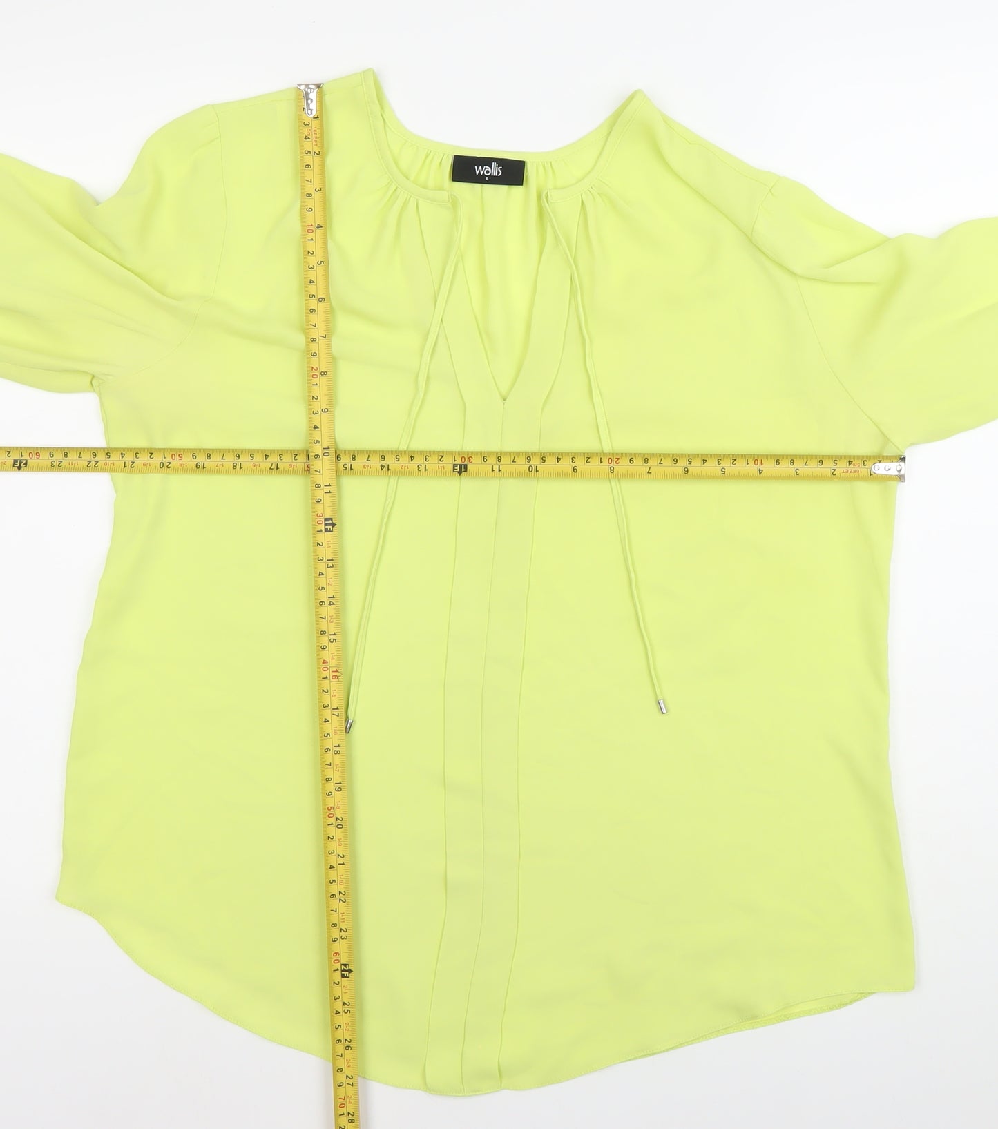 Wallis Women’s Yellow Tunic Blouse L 3/4 Sleeve Chiffon V-Neck