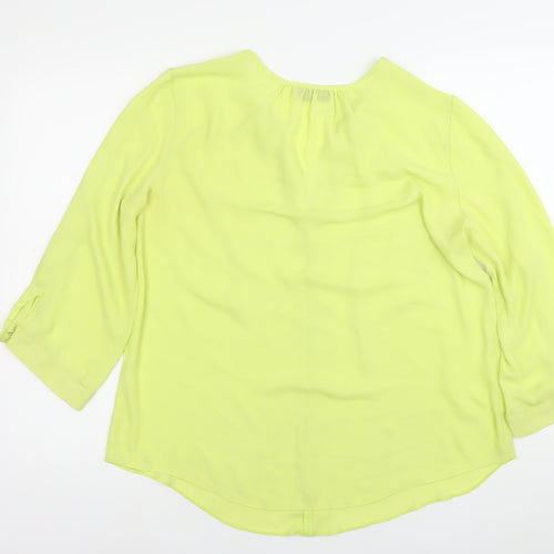 Wallis Women’s Yellow Tunic Blouse L 3/4 Sleeve Chiffon V-Neck