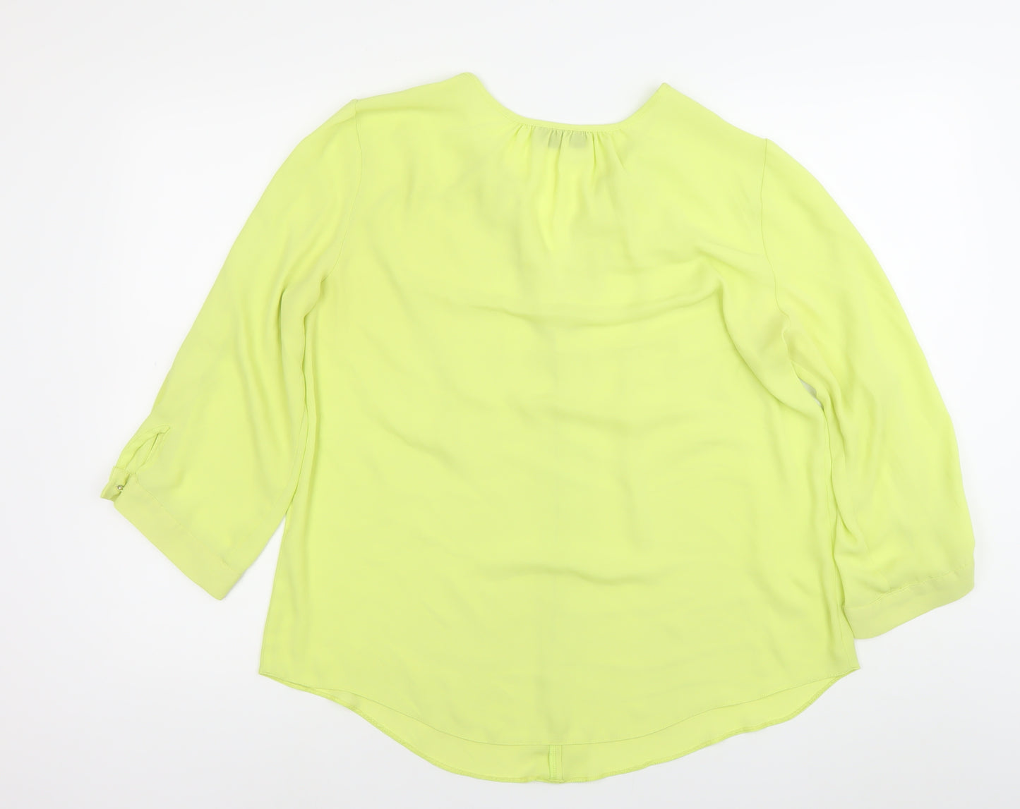 Wallis Women’s Yellow Tunic Blouse L 3/4 Sleeve Chiffon V-Neck