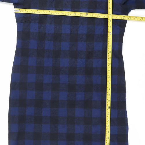 Pomodoro Women’s Blue Check Shift Dress Size 14 Round Neck 3/4 Sleeve