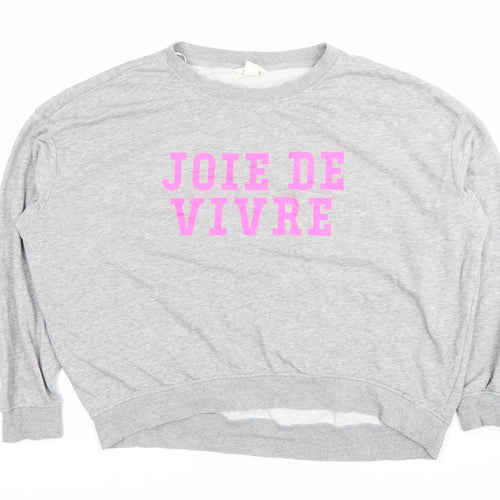 Basic Women’s Grey Sweatshirt Size 12 Pullover Crew Neck Graphic Print
