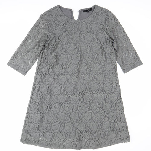 Simply Be Women Grey Lace Sheath Dress Size 14 Knee Length 3/4 Sleeve