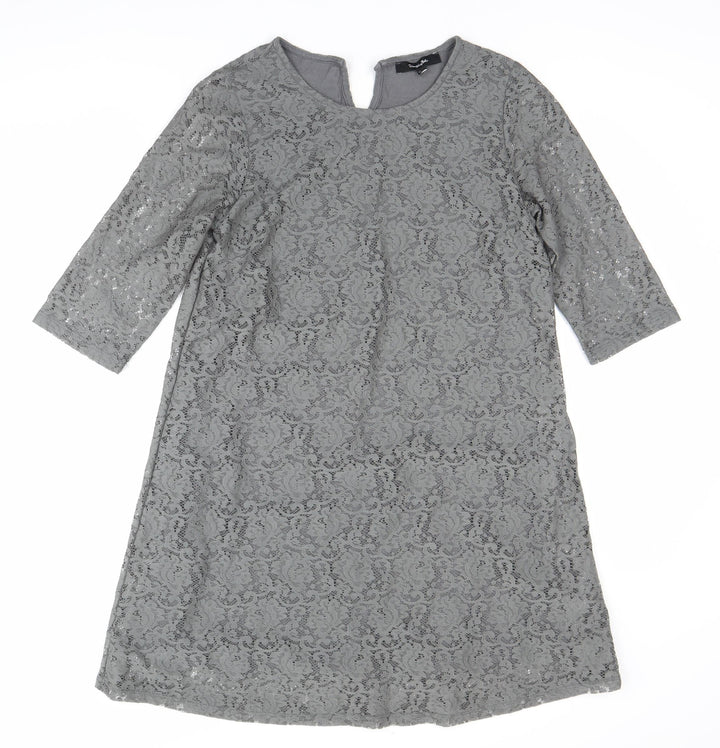 Simply Be Women Grey Lace Sheath Dress Size 14 Knee Length 3/4 Sleeve