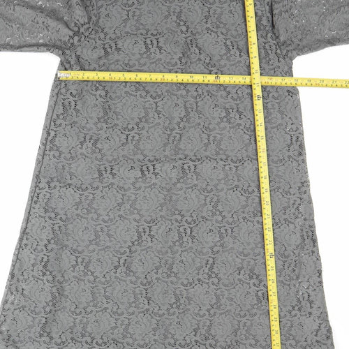 Simply Be Women Grey Lace Sheath Dress Size 14 Knee Length 3/4 Sleeve