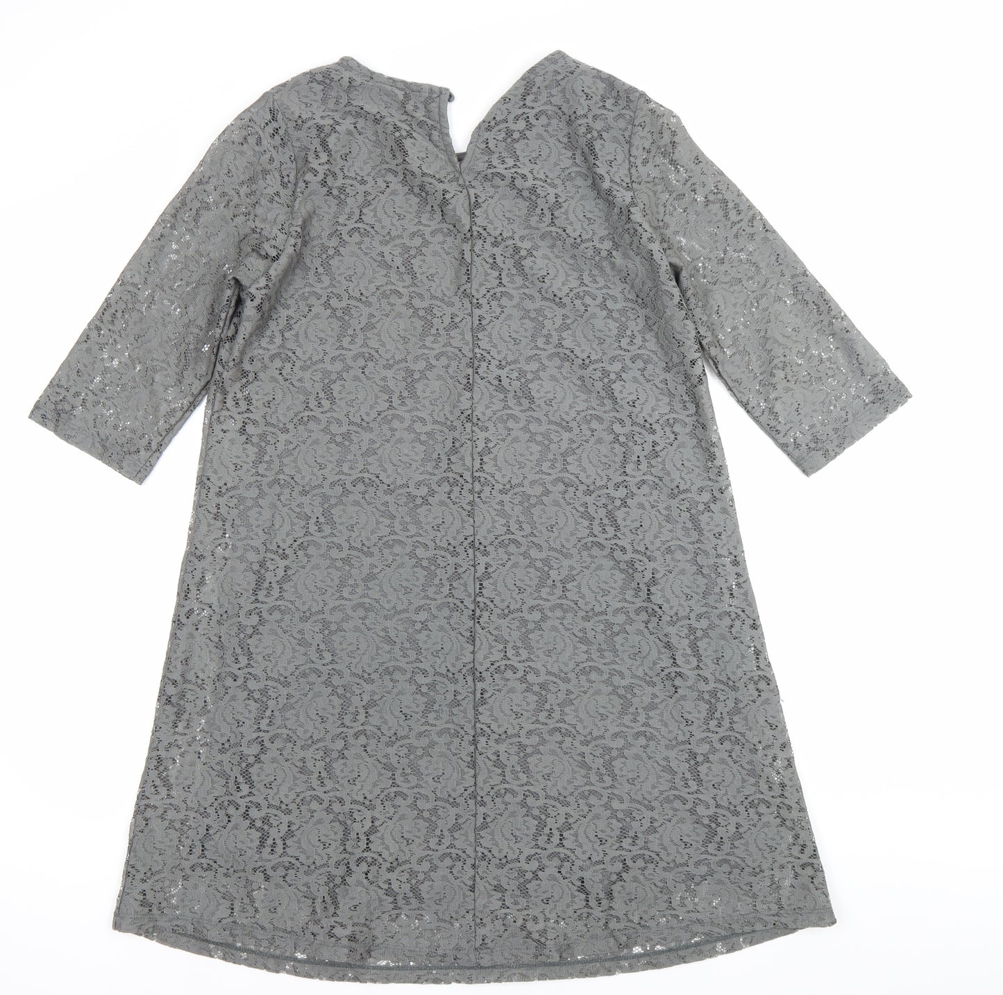 Simply Be Women Grey Lace Sheath Dress Size 14 Knee Length 3/4 Sleeve