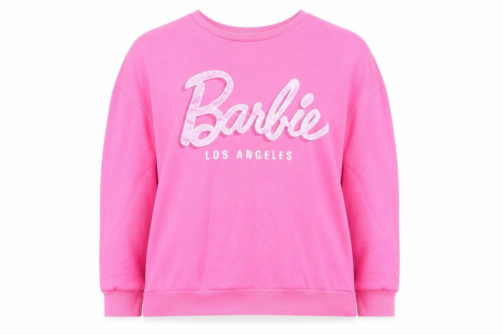 Front view of Barbie Women's Pink Pullover Sweatshirt, size XL